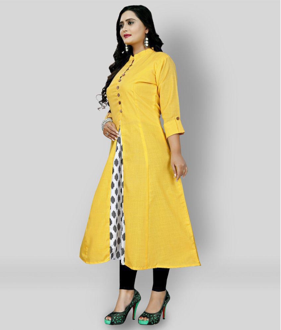 Rangrasiya - Yellow Cotton Blend Women''s Front Slit Kurti ( Pack of 1 ) - XXL