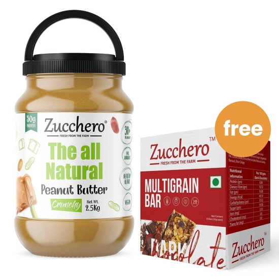 Zucchero 100% Natural Peanut Butter, Crunchy, 2.5Kg - Unsweetened | 100% | Protein: 30G [Offer Alert: Dark Chocolate Multigrain, Box of 5 Bars worth Rs 200 Free]