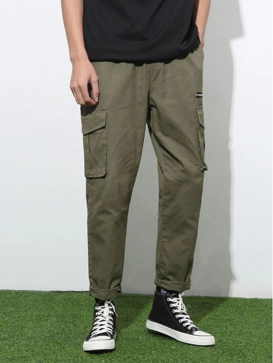 Olive Sprouted Men's Cotton Solid Multipocket Olive Cargo Pant Slim Fit Jogger-XL