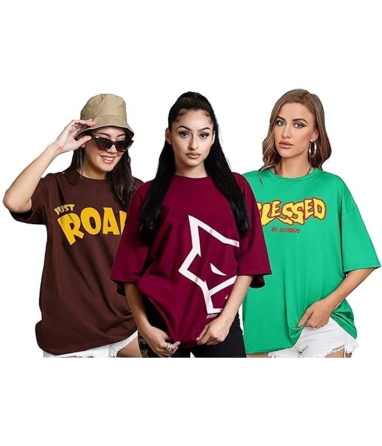 Leotude Multicolor Cotton Blend Womens T-Shirt ( Pack of 3 ) - None