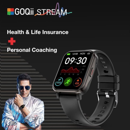 GOQii Newly Launched Stream Bluetooth Calling Smart Watch with 5 lakhs Health Insurance & 1 lakh Life Insurance with SpO2, & Free 3 Months Personal Coaching