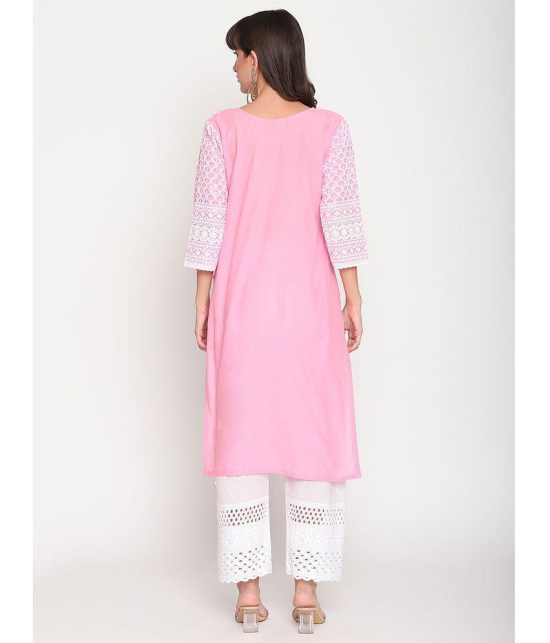 Queenley - Pink Cotton Women's Straight Kurti ( Pack of 1 ) - L