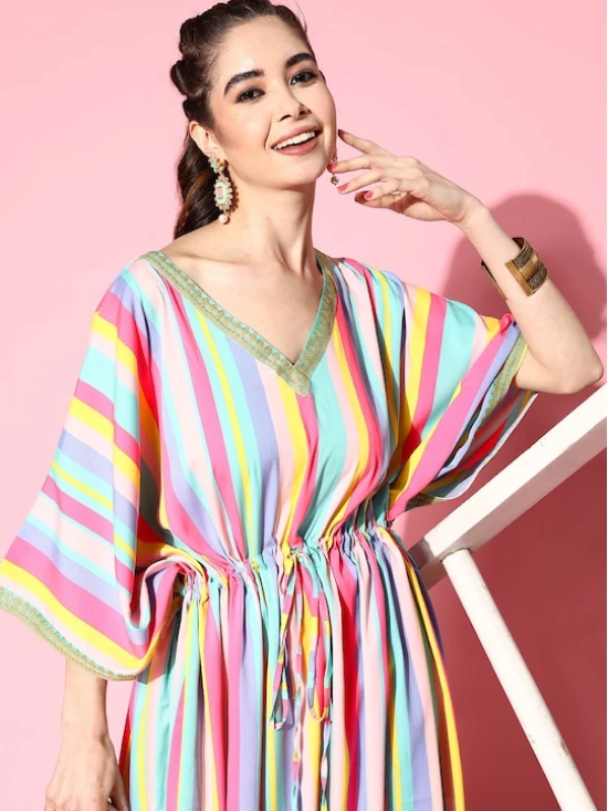 Women Striped Flared Sleeves Crepe Kaftan Kurta