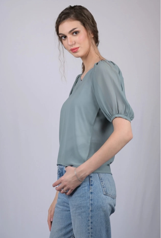 Light Greenish Blue Solid Regular Top (OTL-TPS1023)-Green / XL