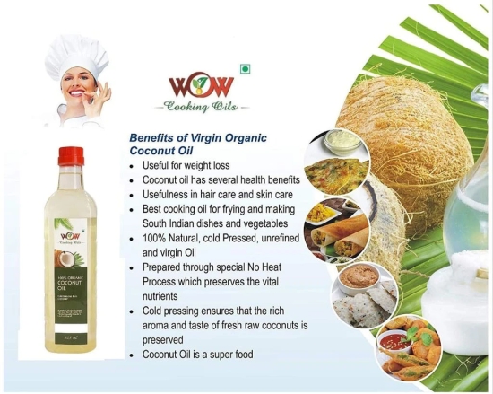 WOW COOKING OILS Certified Organic Virgin Cold Pressed Organic Coconut Cooking Oil 1000 ml ( 1 LTR ) Glass Bottle