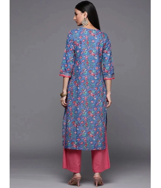 Varanga Cotton Printed Straight Womens Kurti - Blue ( Pack of 1 ) - None