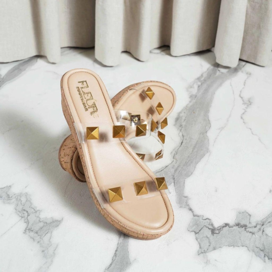 DOUBLE STRAP SANDALS WITH GOLD RIVETS-Beige