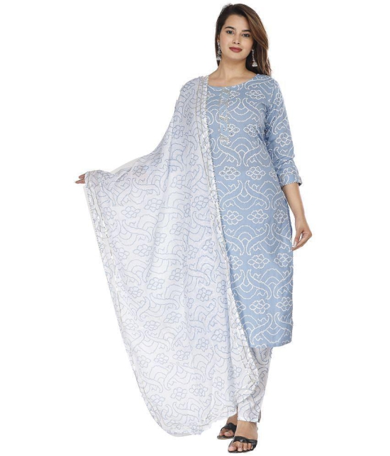 HIGHLIGHT FASHION EXPORT Blue Cotton Kurti With Pants - Stitched Suit Single - None