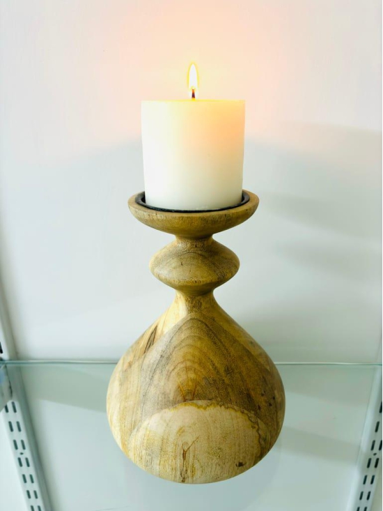 Round shape beautiful Wooden candle holder 22cm