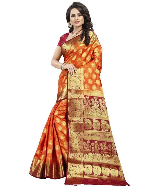 fab woven - Orange Silk Blend Saree With Blouse Piece ( Pack of 1 ) - Orange