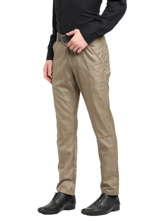 Indian Needle Men's Brown Cotton Checked Formal Trousers-30 / Brown