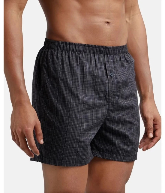 Jockey 8222 Men Super Combed Cotton Woven Checkered Inner Boxers - Seaport Teal & Black (Pack of 2) - None