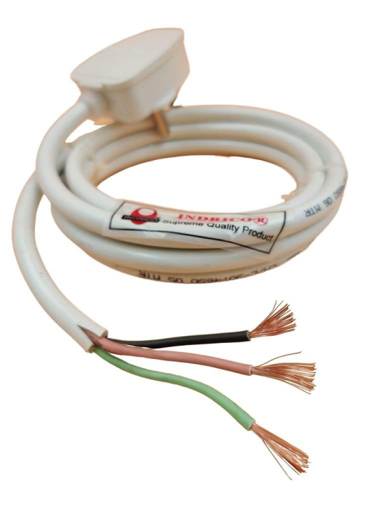 INDRICO 3 Pin Power Cable AC Extension Cord 3 Core Copper Heavy Duty Wire for Cooler Fan Refrigerator Fan and Other Home Appliances PVC White/Black/Grey Pack of 1