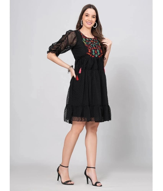 JC4U Crepe Embroidered Knee Length Womens Fit & Flare Dress - Black ( Pack of 1 ) - None