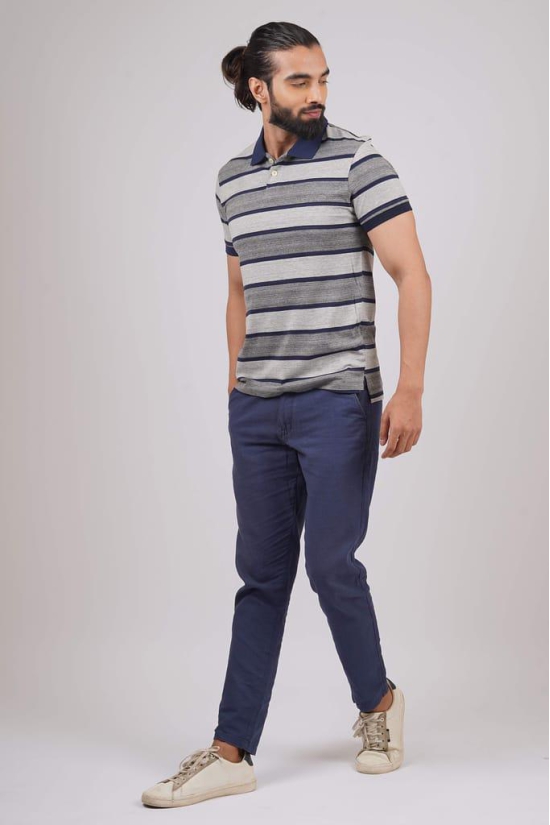 Men's Grey/Navy Striped Polo T-Shirt