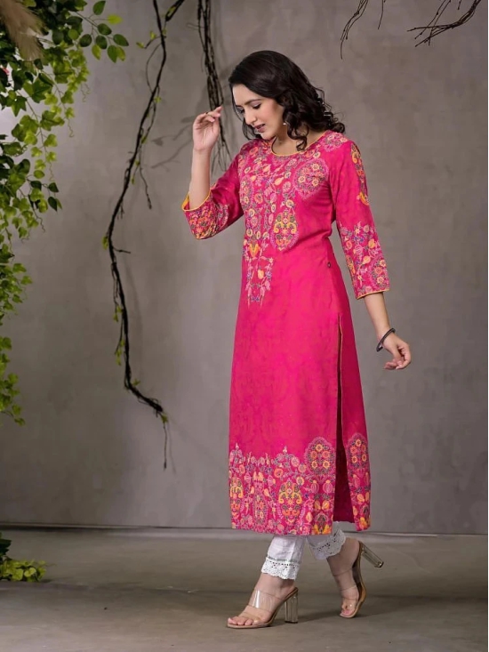 Juniper Rayon Embroidered Straight Womens Kurti - PINK ( Pack of 1 ) - None