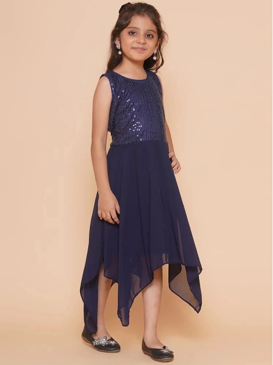 Arshia Fashions - Blue Georgette Girls Asymmetric Dress ( Pack of 1 ) - None