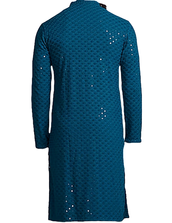 Blue Sequin Chikan Embroidery Kurta