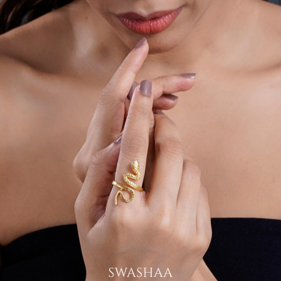 Fia Snake 18K Gold Plated Ring-Gold