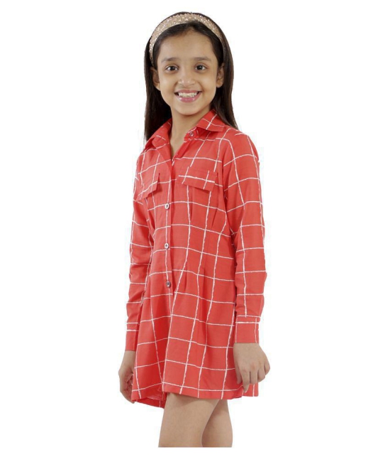 Kids Cave shirt dress for girls fit and flare Knee length fabric rayon check print (Color_Orange, Size_3 Years to 12 Years) - None