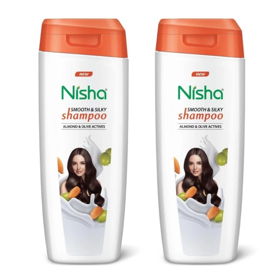 Nisha Smooth & Silky Shampoo for Women Men 180ml Pack of 2, Almond & Olive Actives Shampoo for Naturally Soft Silky Hair