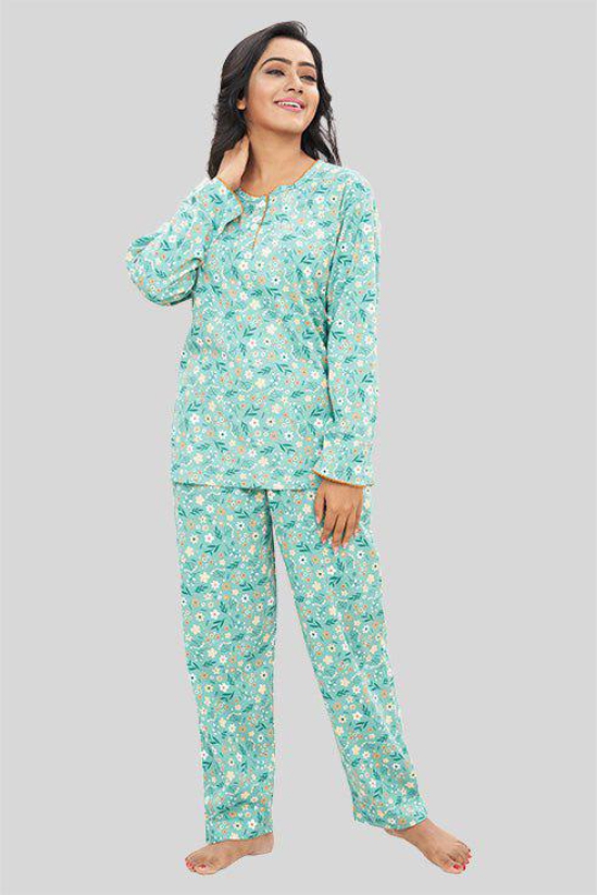 Women Full Sleeves Knit Cotton Pyjama Set-2XL