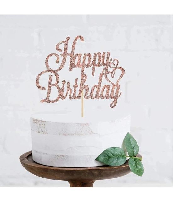 Zyozi® Rose Gold Glitter Happy Birthday Cake Topper, Birthday Party Decorations Supplies - Rose