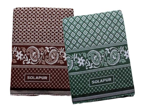 Mandhania Mayur Solapur Chaddar 100% Cotton Dailyuse Single Bed Blanket Pack of 2 Brown & Green