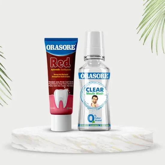 Orasore Red Toothpaste & Mouthwash Duo | 100g Paste with Free Bamboo Toothbrush  | Colorless Clear 250ml Mouthwash | Anti-Sensitivity, Anti-Bacterial, Anti-Oxidant & Anti-Inflammatory | Perfect T