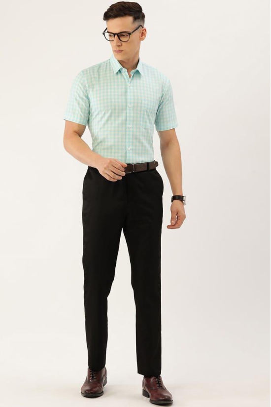 Men Green Regular Fit Formal Half Sleeves Formal Shirt