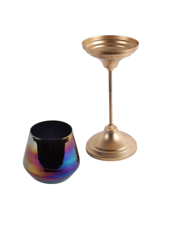 Black Glass Candle Holder and Planter with Stand set of 2-Gold