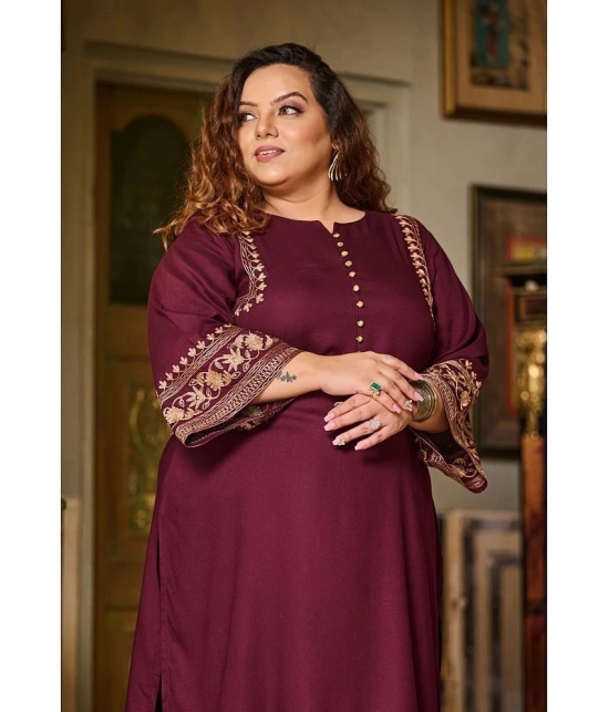 PrettyPlus by Desinoor.com Burgundy Embroidered Pant Top Set - None