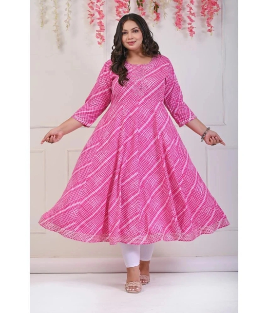 Swasti Cotton Blend Printed Anarkali Womens Kurti - Pink ( Pack of 1 ) - None