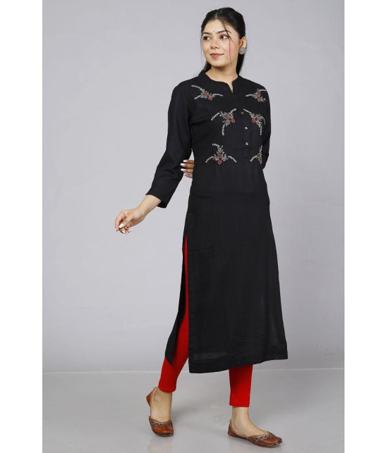 JC4U - Black Rayon Womens Straight Kurti ( Pack of 1 ) - None