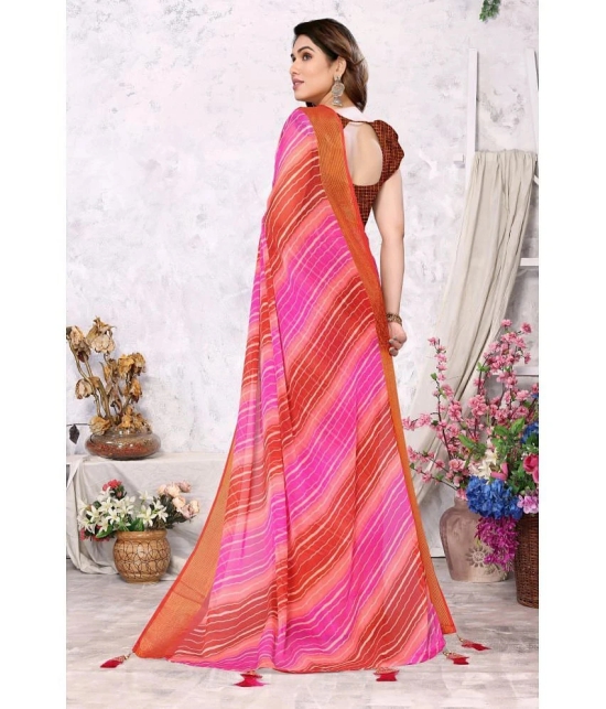 Rangita Women Leheria Printed Chiffon Saree with Blouse Piece - Pink - Pink