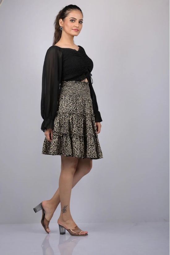 Animal Print Flare Knee Length Skirt (OTLKT1009)-Black / XL