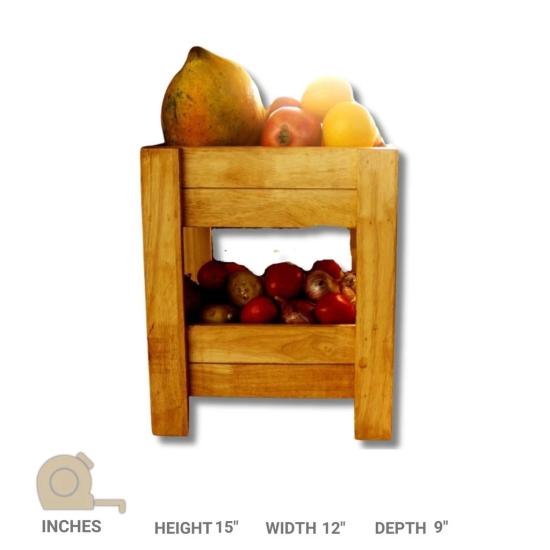 BARISH HOME DECORS - Fruit Basket 2 - Beautiful and Elegant | 2 Tier Wooden Fruit and Vegetable Basket | Handcrafted with Rubberwood | Multipurpose Basket Storage