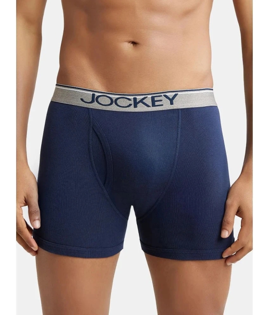 Jockey 8009 Men Super Combed Cotton Rib Solid Boxer Brief - Deep Navy - None