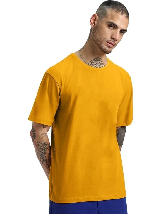 Leotude Cotton Blend Oversized Fit Solid Half Sleeves Mens Round T-Shirt - Yellow ( Pack of 1 ) - None