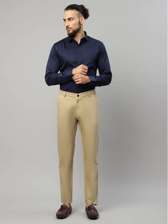 Rodamo  Men Beige Slim Fit Trousers