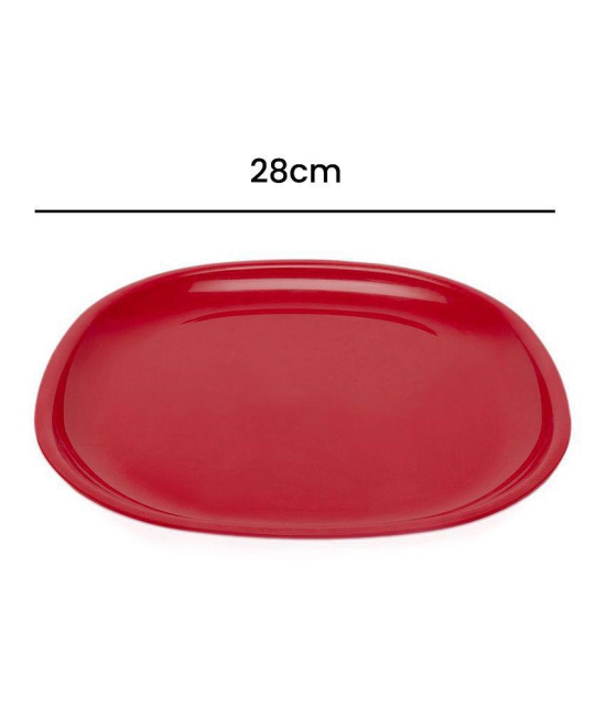 HOMETALES Plastic Microwave Safe Plates, (Pack of 4) Full Plate, Dia 11inch - Red Colour - Red