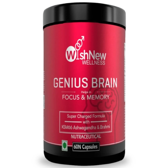 WishNew Wellness GENIUS BRAIN | Advanced Nootropic Formula for Focus & Memory | 60 Vegetarian Capsules with Natural Brain Boosters | Mucana, Brahmi, Ginkgo Biloba & More