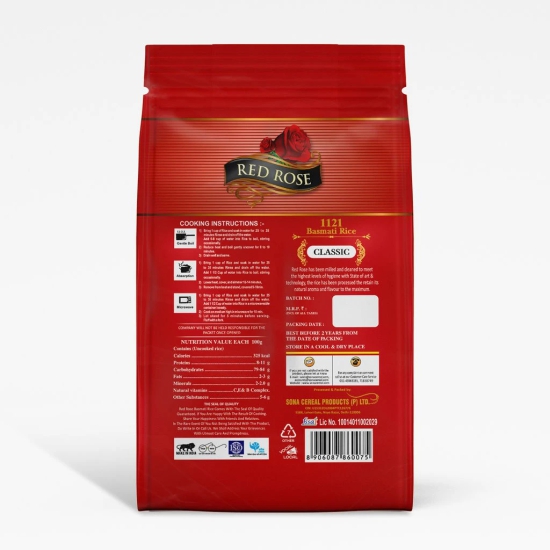 Red Rose Classic Basmati Rice, Long and Slender Grains, Aged rice, 1 KG