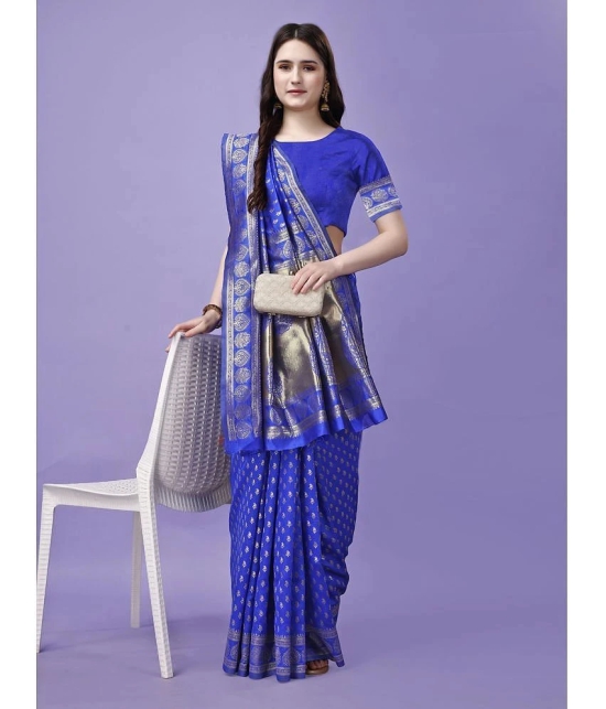 LEELAVATI Banarasi Silk Embellished Saree With Blouse Piece - Blue ( Pack of 1 ) - Blue