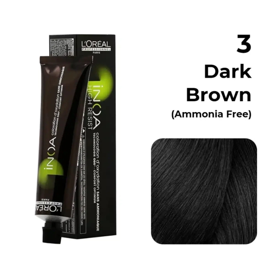 Loreal Inoa Ammonia Free Hair Color 60G 3 Dark Brown+Developer 1000ml Combo