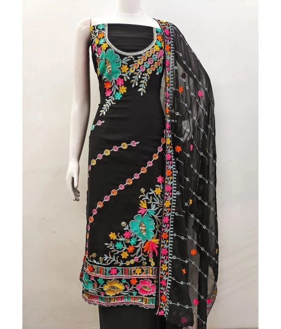 Apnisha Unstitched Georgette Embellished Dress Material - Black ( Pack of 1 ) - Black