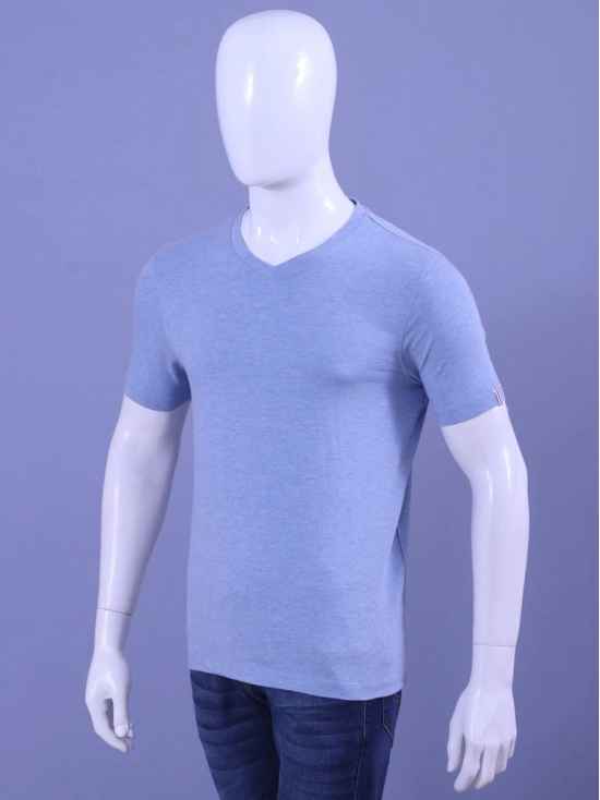 Men's Blue Melange V-Neck T-Shirt