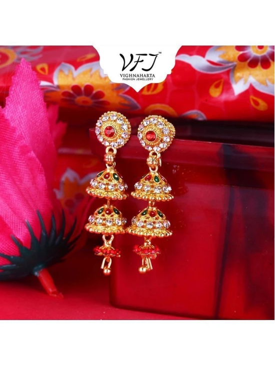 Vighnaharta Golden Jhumki Earrings ( Pack of 1 ) - Golden