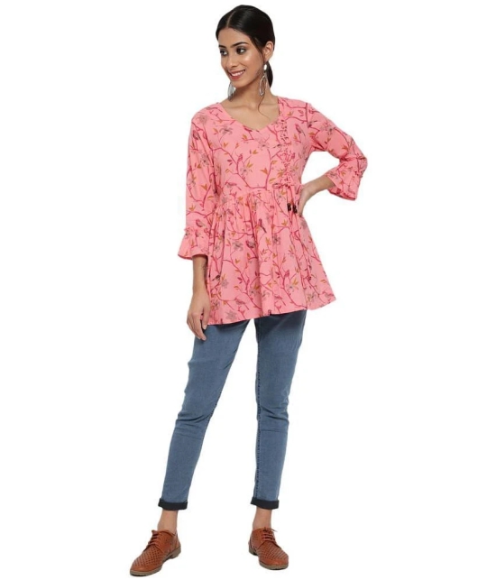 Antaran Cotton Printed A-line Womens Kurti - Pink ( Pack of 1 ) - None