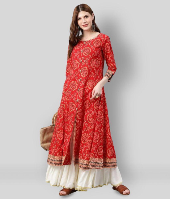 Yash Gallery - Red Cotton Womens Front Slit Kurti ( Pack of 1 ) - XL